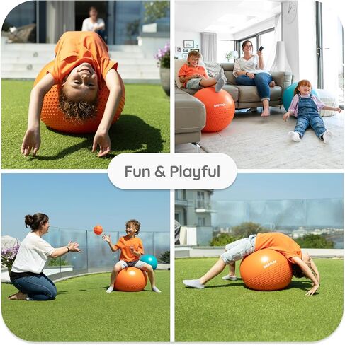 BABYGO® Sensory Exercise Ball | Peanut Ball for Kids | Autism Therapy Calming Development Activities Motor Skills | Exercise Book & Pump Included 45CM,Blue|Orange in Saudi Arabia