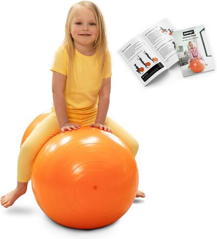 BABYGO® Sensory Exercise Ball | Peanut Ball for Kids | Autism Therapy Calming Development Activities Motor Skills | Exercise Book & Pump Included 45CM,Blue|Orange in Saudi Arabia