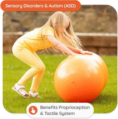 BABYGO® Sensory Exercise Ball | Peanut Ball for Kids | Autism Therapy Calming Development Activities Motor Skills | Exercise Book & Pump Included 45CM,Blue|Orange in Saudi Arabia