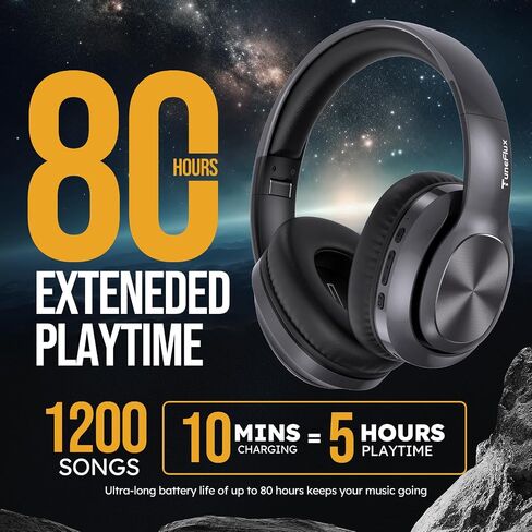 TuneFlux Wireless Bluetooth Headphones Over Ear, 80H Playtime, 3EQ Sound Modes, HiFi Stereo Headphones with Deep Bass Microphone, Foldable Bluetooth 5.3 Headphones for Smartphone/PC/Computer in Kuwait