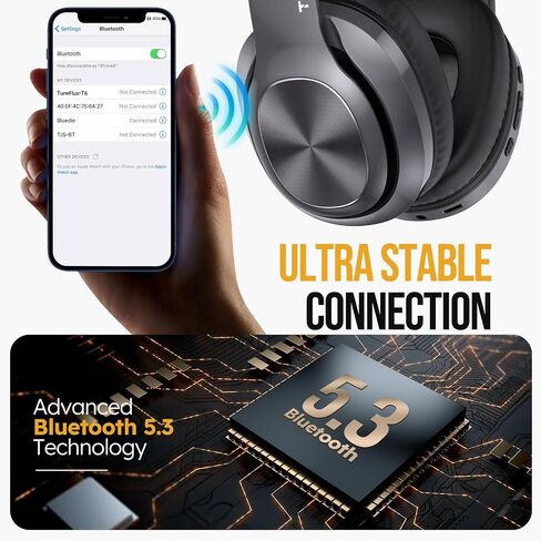 TuneFlux Wireless Bluetooth Headphones Over Ear, 80H Playtime, 3EQ Sound Modes, HiFi Stereo Headphones with Deep Bass Microphone, Foldable Bluetooth 5.3 Headphones for Smartphone/PC/Computer in Kuwait
