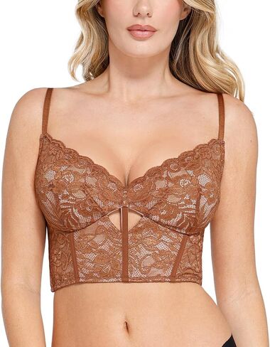 Popilush Shapewear Lace Bralette Corset Tops for Women Deep V Neck Bustier Top with Underwired Adjustable Strap Crop in Saudi Arabia