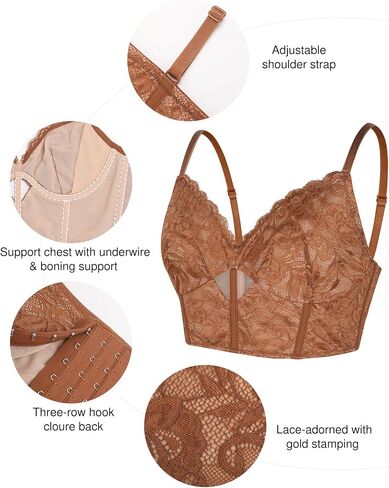 Popilush Shapewear Lace Bralette Corset Tops for Women Deep V Neck Bustier Top with Underwired Adjustable Strap Crop in Saudi Arabia