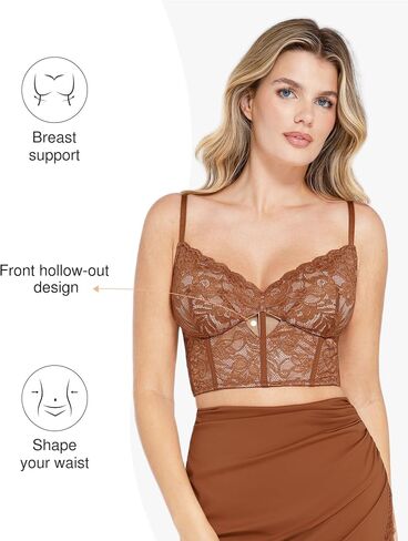 Popilush Shapewear Lace Bralette Corset Tops for Women Deep V Neck Bustier Top with Underwired Adjustable Strap Crop in Saudi Arabia