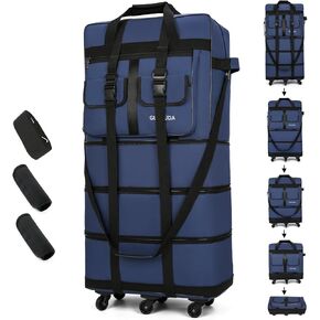 أمتعة Gloyuda قابلة للتوسيع وقابلة للطي، حقيبة مقاس 38 بوصة مع عجلات دوارة، حقيبة سفر من القماش الخشن المتدحرج، أمتعة قابلة للطي، مع غلافين لمقبض الأمتعة وحزامين للتثبيت، وحزام كتف واحد (رمادي) in Kuwait