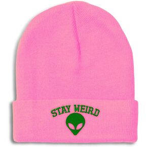 Custom Beanies for Men Alien Stay Weird Embroidery Winter Hats for Women Acrylic Skull Cap 1 Size