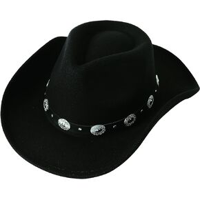 Lanzom Women Men Felt Wide Brim Western Cowboy Hats Belt Buckle Panama Hat