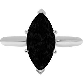 2.4ct Marquise Cut Solitaire Genuine Natural Black Onyx Engagement Wedding Bridal Promise Anniversary Ring 14k White Gold
