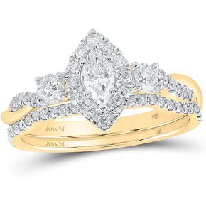 Jewels By Lux 14kt Yellow Gold Marquise Diamond Halo Bridal Wedding Ring Band Set 3/4 Cttw