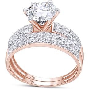 SAVEARTH DIAMONDS Center 7MM Round Cut Lab Created Moissanite Diamond Solitaire Bridal Set Engagement Ring In 10K Or 14K Solid Gold Jewelry For Women (G-H Color, 1.75 Cttw)