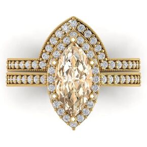 Clara Pucci 2.16ct Marquise Cut Halo Solitaire Natural Morganite Engagement Promise Anniversary Bridal Ring Band set 14k Yellow Gold