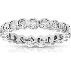 1.50 cttw Diamond Eternity Ring for Women, Wedding Band in 14K White Gold Bezel Set, Size 5-9