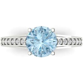 Clara Pucci 2.21ct Round Cut cathedral Solitaire Natural Swiss Blue Topaz Engagement Promise Anniversary Bridal Ring 14k White Gold