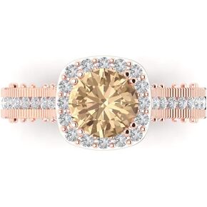 Clara Pucci 2 ct Round Cut Solitaire accent Halo Stunning Genuine Yellow Moissanite Modern Promise Statement Ring 14k Rose Gold