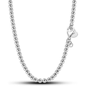 H&Beautimer Solid 925 Sterling Silver 4MM 6MM Bead Chain Necklace - Italian Handmade Bead Ball Necklace - Women's Teenage Girls Jewelry 18-34''