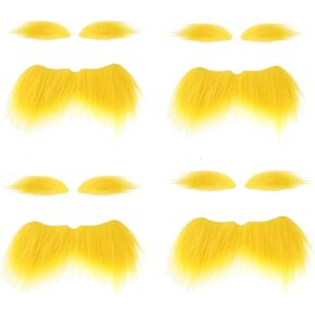 4 Set Yellow Mustache and Eyebrows Fake Beard Cosplay 100th Day of School Halloween Christmas Carnival Party Costume Accessories