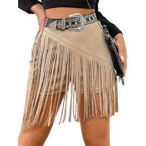 WDIRARA Women's Fringe Trim Skort Zip Up Back Shorts Asymmetrical Hem Short Skirts