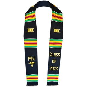 Ovaltag Nursing Graduation stole / Kente Sash, Class of 2023 RN with Medical logo, Blue, Blue in Kuwait