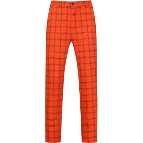 Lars Amadeus Plaid Trouser for Men's Flat Front Skinny Checked Pattern Dress Pants