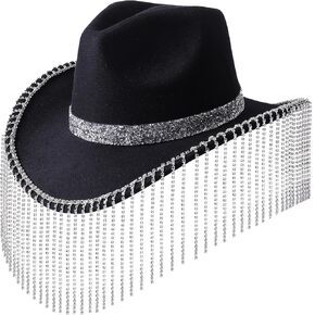 قبعة لانزوم النسائية من حجر الراين لراعية البقر اللامعة اللامعة ذات شراشيب ألماسية لحفلات الهالوين in Kuwait