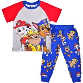 Paw Patrol Nickelodeon Marshall, Rubble, and Chase Boys’ T-Shirt and Jogger Set for Toddler and Little Kids – Blue/Grey/Red