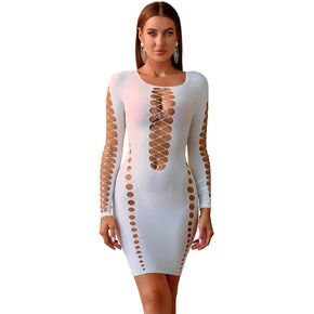 Women's Mesh Lingerie Hollow Out Bodycon Sexy Fishnet Outfit Bodystocking One Piece Party Dress