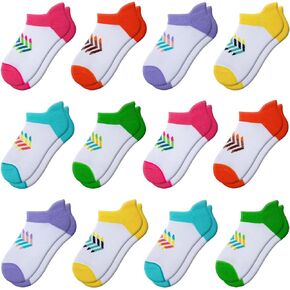 Comfoex 12 Pairs Girls Socks For Kids 6-8 4-6 8-10 Years Old Ankle Athletic Socks Short Cotton Socks With Cushioned Sole