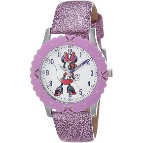 Disney Minnie Mouse Kids' Bezel Stainless Steel Time Teacher Analog Strap Watch