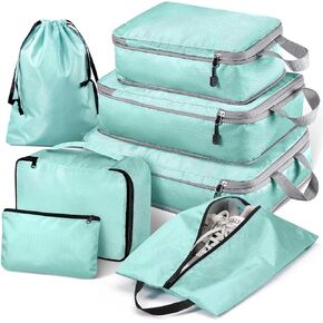 Hommtina Compression Packing Cubes for Suitcases, 7 Set Travel Organizer Cubes for Women/Men (Blue)