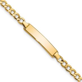 14k Yellow Gold Semi-solid Cuban Link ID Bracelet Chain Anklet Bracelet - 6" 7" 8"
