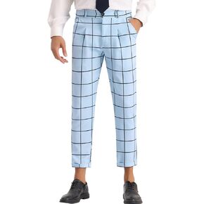Lars Amadeus Plaid Printed Pants for Men's Pleated Front Colorful Checked Cropped Dress Trousers