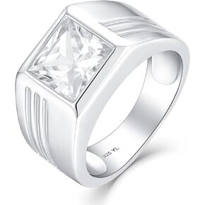 YL Men's Wedding Band Ring 925 Sterling Silver with 8X8mm AAA Cubic Zirconia Engagement Ring Anniversary Jewelry