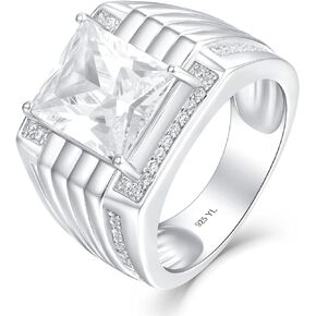 YL Men's Wedding Band Engagement Rings 925 Sterling Silver with 9X11mm AAA Cubic Zirconia Ring Anniversary Jewelry