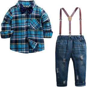 SHOOYING Toddler Boys Denim Pants Set Shirt Tops and Jeans Outfits