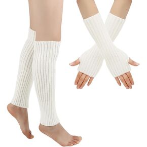 Women Knit Leg Warmer Arm Warmers Fingerless Gloves Boot Cuffs Socks Costume