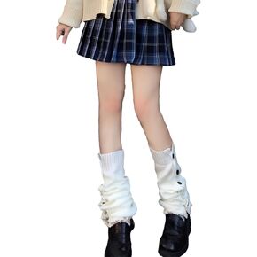 جي كيه - او جوارب لوليتا اليابانية بتصميم فقاعة فضفاضة لتدفئة الساقين وازرار متدلية، جوارب طويلة للبنات في المدرسة جيه كيه كوسبلاي بلون ابيض، مقاس M in Kuwait