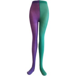 TENDYCOCO Two Toned Tights - Footed Leggings Opaque Pantyhose Stretch Control Stockings (Green and Purple)