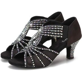 Full Rhinestones Ballroom Dance Shoes Women Latin Salsa Practice Wedding Indoor Crystals Footwear 2.5in Heels YT06
