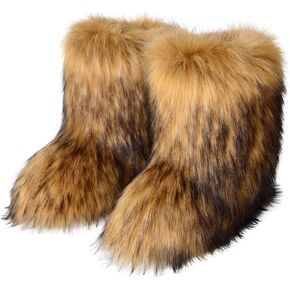 Furry Faux Fur Boots Women's Winter Shoes Woman Fluffy Warm Snow Boots Mid-Calf Comfortable Outdoor Flat