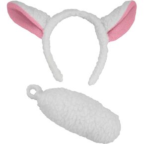 Nicky Bigs Novelties Adult White Lamb Costume Accessory Set - Baby Sheep Ears and Tail - Farm Animal Halloween Accessories, White, One Size