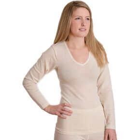 Hocosa Women's Organic Merino Wool Long-Underwear Shirt, Long Sleeve, V-Neck