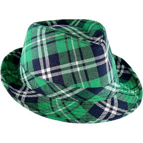 St. Patrick's Day Plaid Fabric Fedora St. Patrick's Day Accessories Green Fedora Women's Berets Hats for Adult