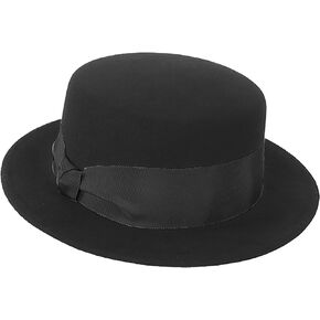 Classic Flat Top Fedora Hat Wool Felt Boater Hat Short Brim Church Derby Cap for Women Men