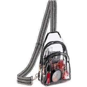 Telena Clear Fanny Pack Stadium Approved Clear Sling Bag Crossbody bag Purses for Women Transparent Waist Bag with Adjustable Strap Clear Black