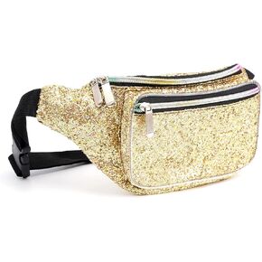 Holographic Rave Gold Gravel Glitter Fanny Pack For Women Grils Festival Waist Belt Bags -Gold Gravel in Kuwait