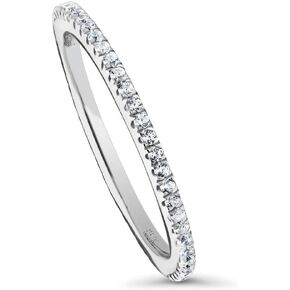 BERRICLE Sterling Silver Wedding Rings Micro Pave Set Cubic Zirconia CZ Eternity Ring for Women, Rhodium Plated Size 4-10