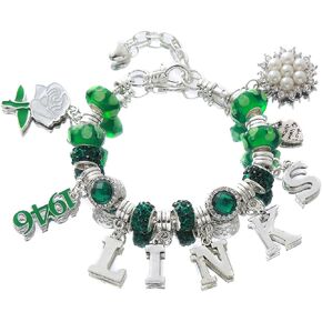 HUSURU Social Green The Links Incorporated Bracelets Rose Flower Soror Charms Beaded Snake Chain Adjust Sisterhood Party Wear Jewelry Gifts