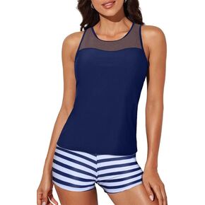 Bsubseach 3 Piece Tankini Swimsuit for Women Athletic Bathing Suits Modest Tankini Top