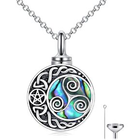 TOUPOP Urn Necklace for Ashes Celtic Knot Sterling Silver Abalone Shell Irish Triquetra Urn Pendant Cremation Jewelry Keepsake Memorial Gifts w/Funnel Filler for Women