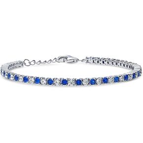 BERRICLE Sterling Silver Simulated Blue Sapphire Cubic Zirconia CZ Statement Tennis Bracelet for Women, Rhodium Plated